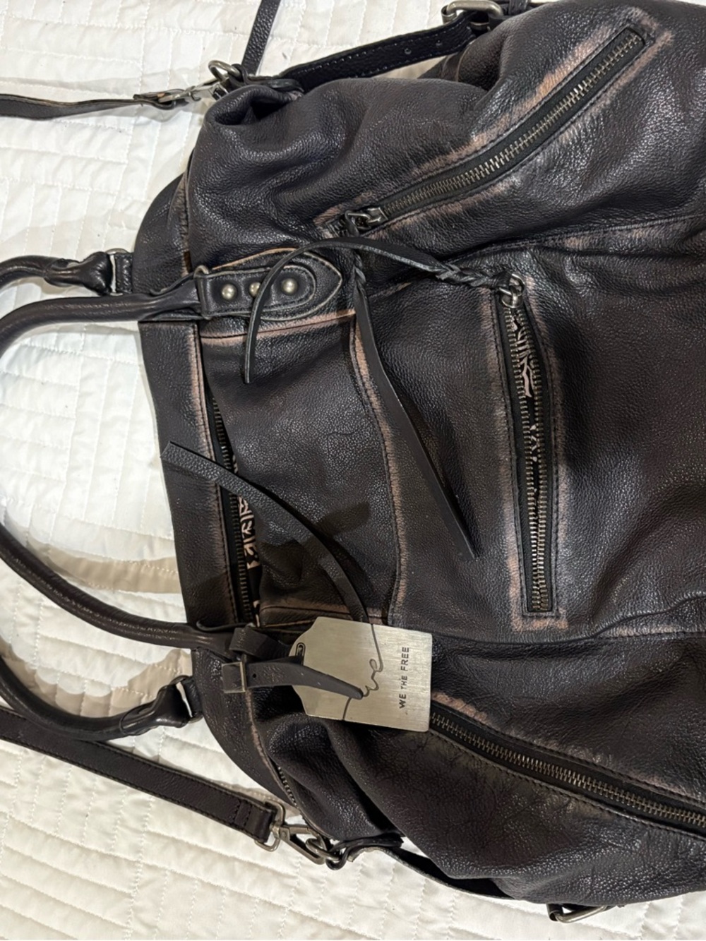 We The Free Black Pebbled Leather Emerson tote